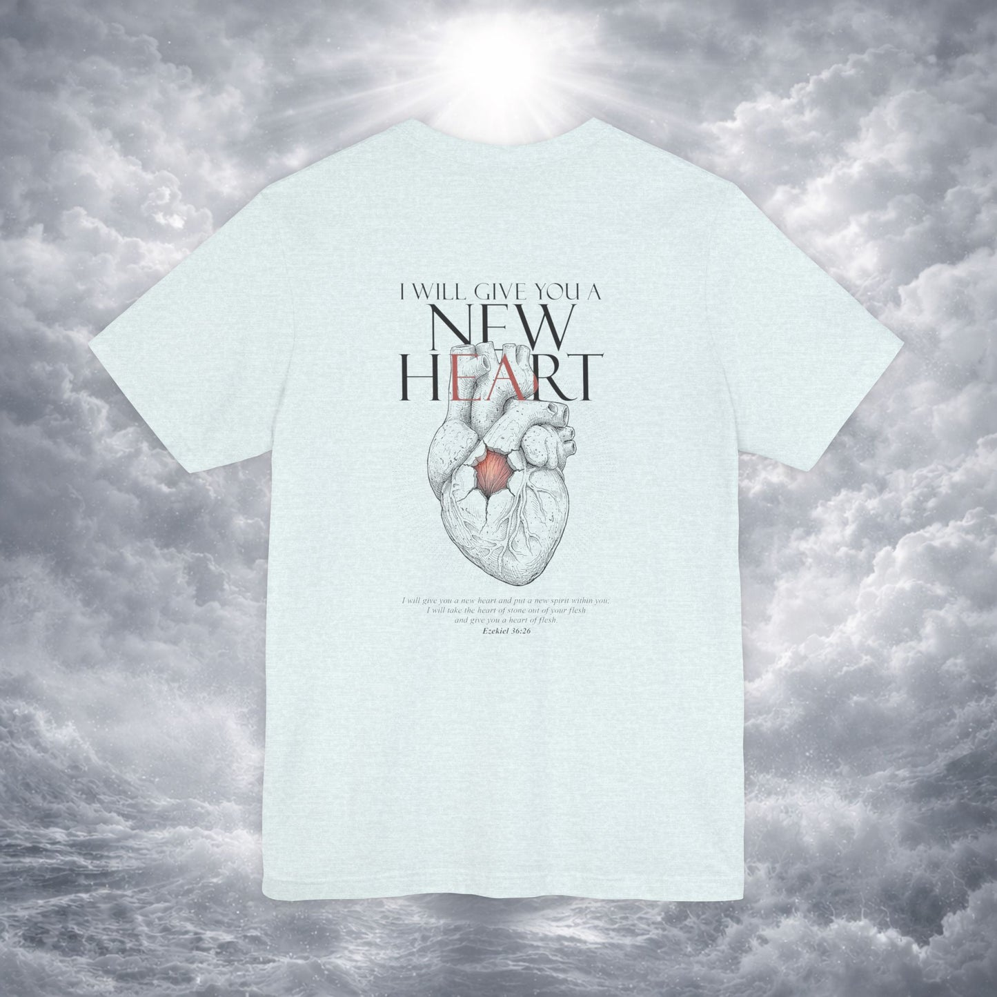 New Heart — Ezekiel 36:26 Christian Typographic Tee | Christ Scouts