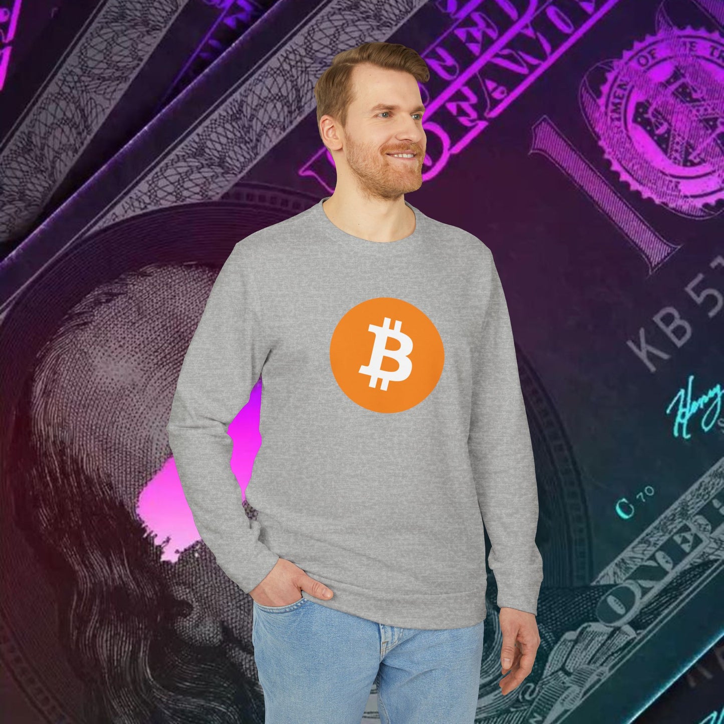 adidas® Unisex Fleece Crewneck Sweatshirt (Bitcoin - BTC) big logo