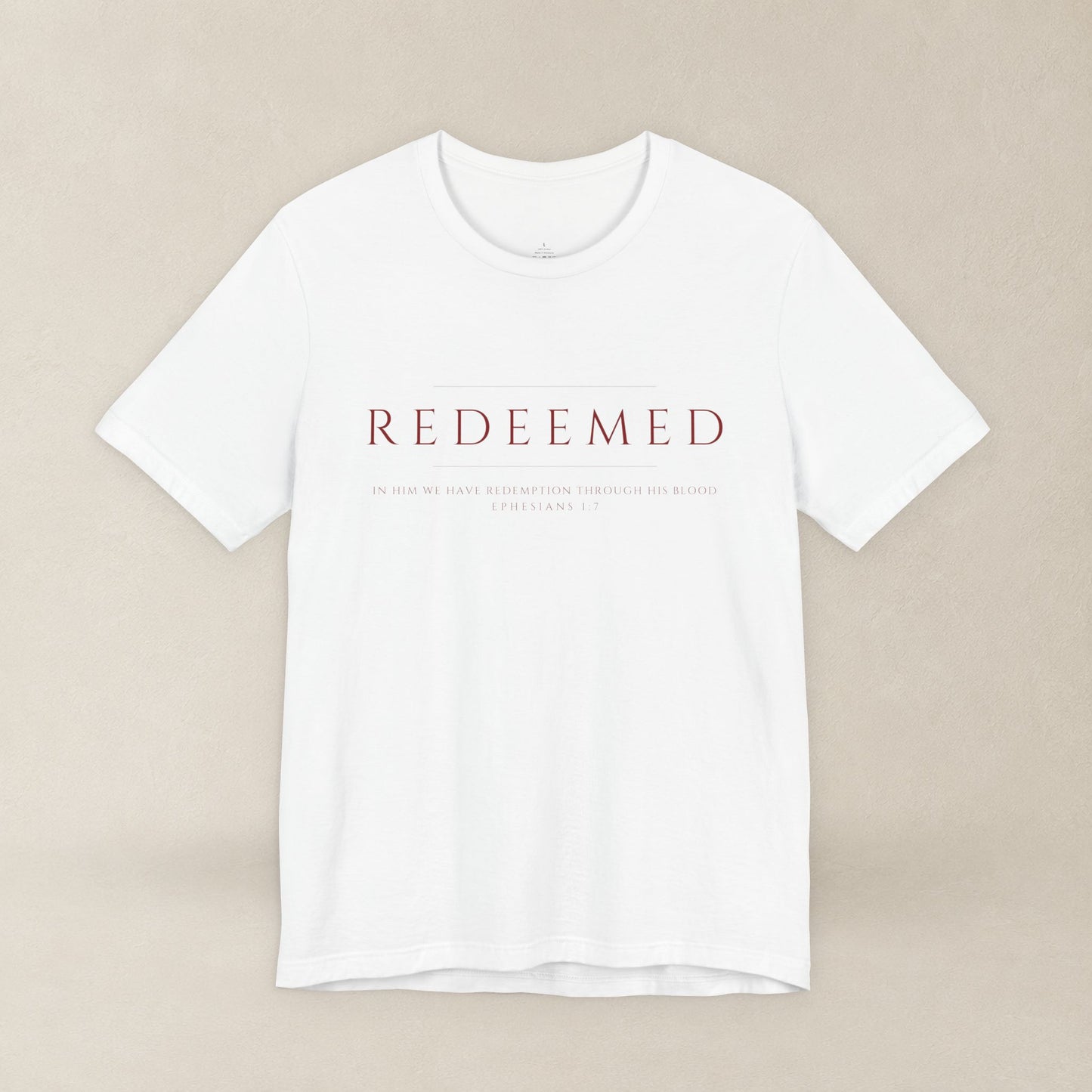 REDEEMED Christian Shirt | Ephesians 1:7 Bible Verse Tee | Christian Apparel