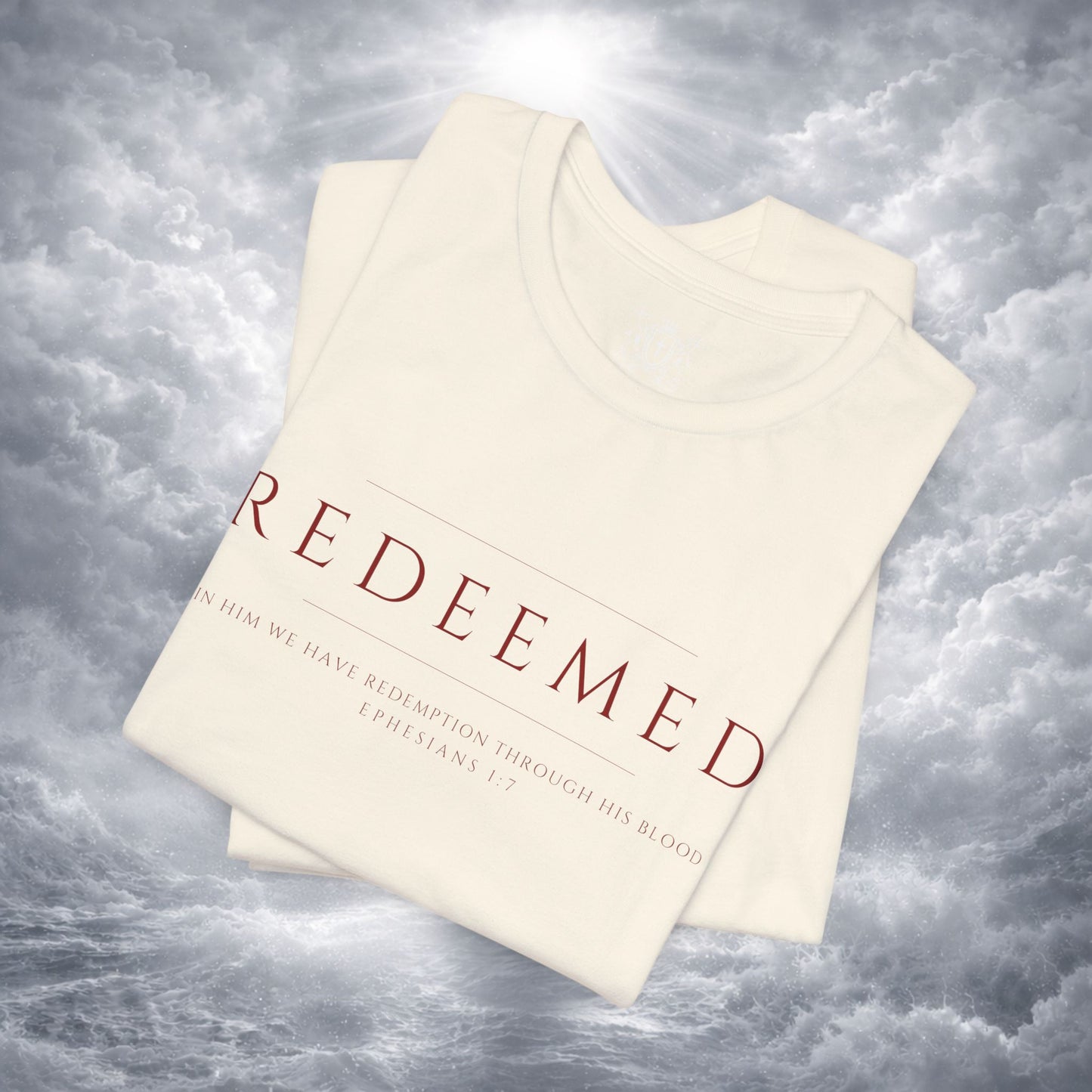 REDEEMED Christian Shirt | Ephesians 1:7 Bible Verse Tee | Christian Apparel