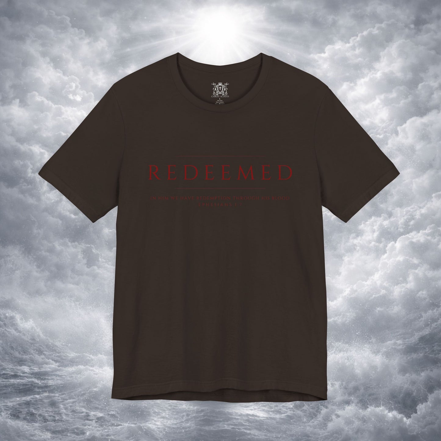 REDEEMED Christian Shirt | Ephesians 1:7 Bible Verse Tee | Christian Apparel