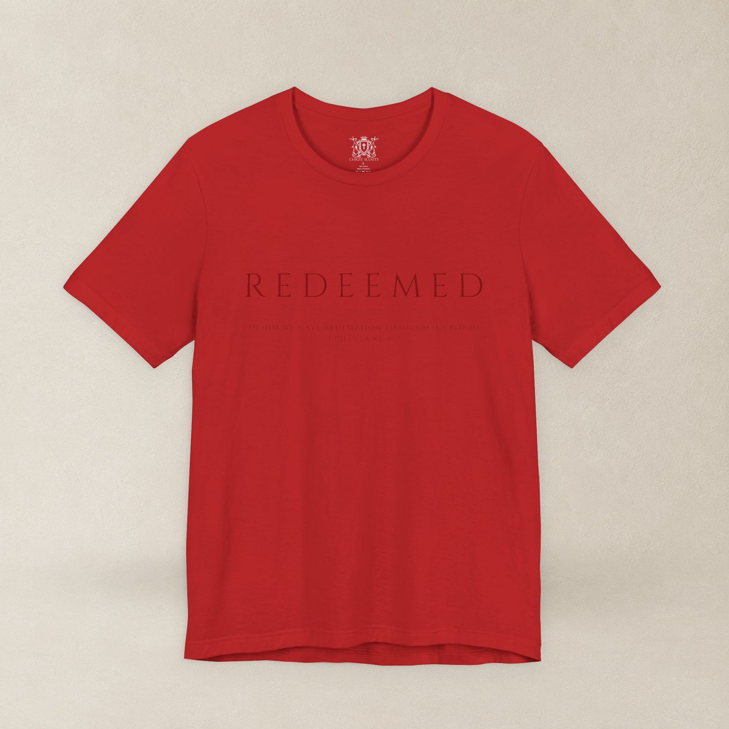 REDEEMED Christian Shirt | Ephesians 1:7 Bible Verse Tee | Christian Apparel