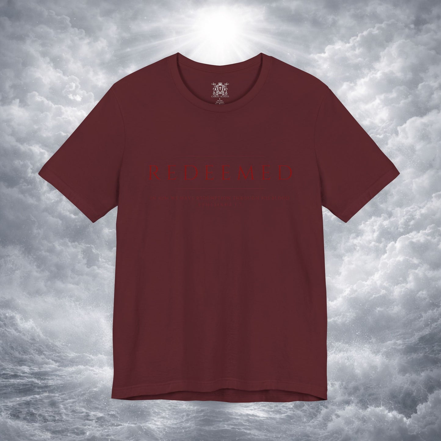REDEEMED Christian Shirt | Ephesians 1:7 Bible Verse Tee | Christian Apparel