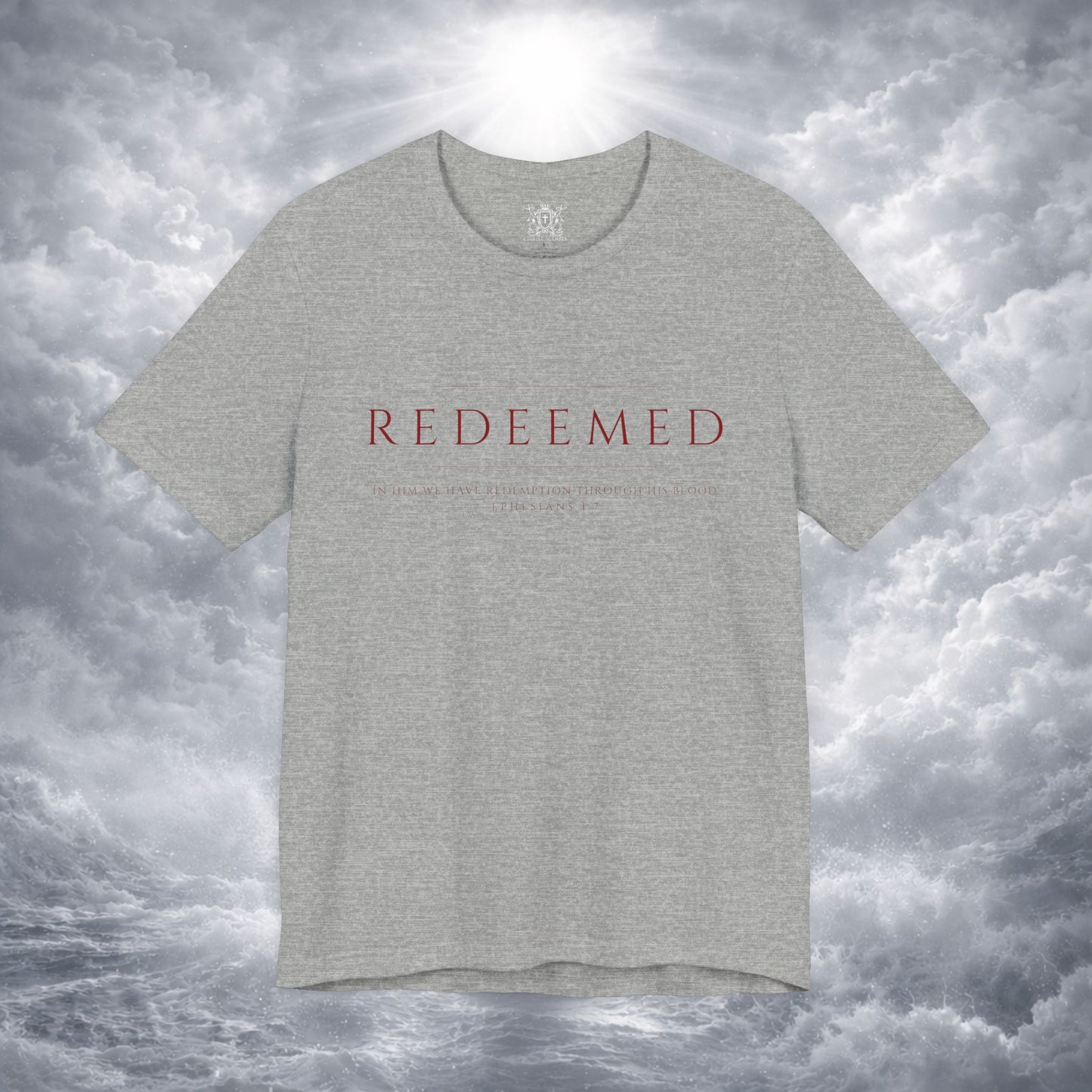 REDEEMED Christian Shirt | Ephesians 1:7 Bible Verse Tee | Christian Apparel