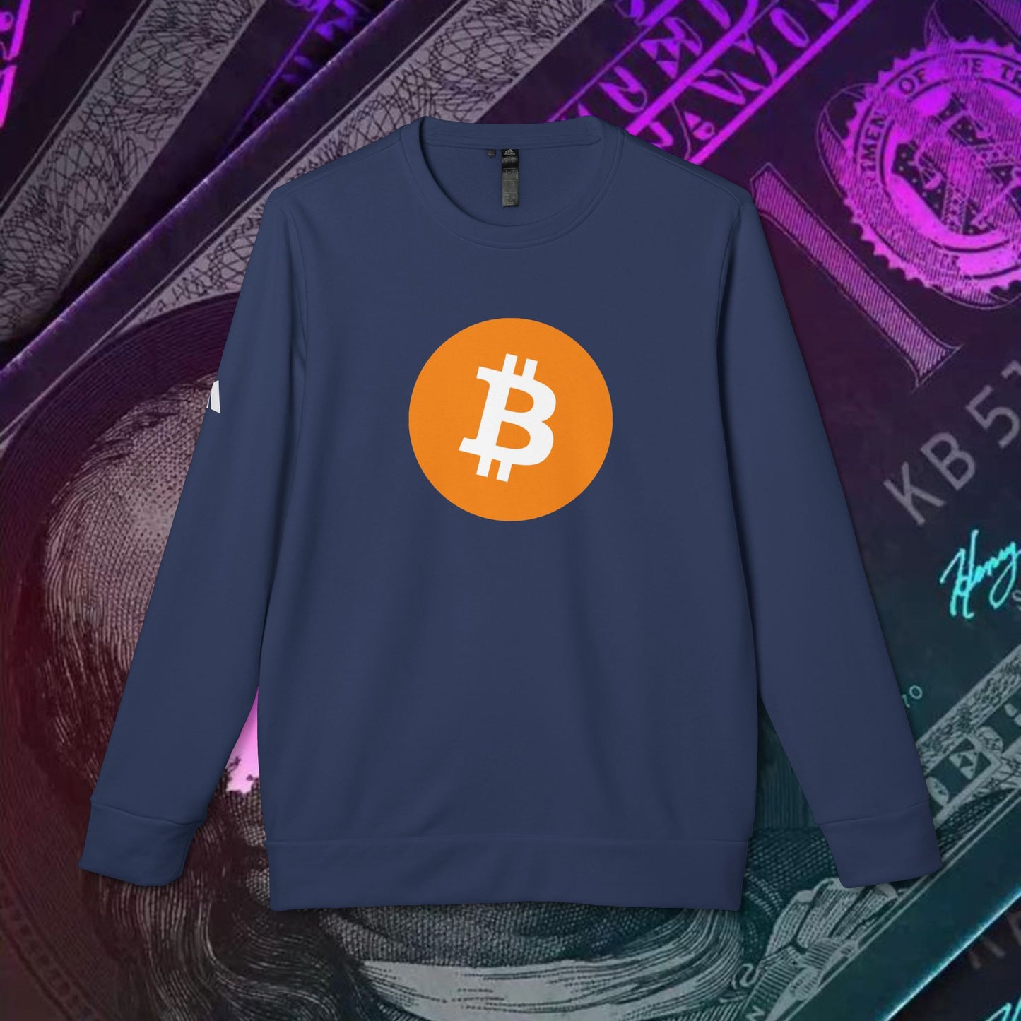 adidas® Unisex Fleece Crewneck Sweatshirt (Bitcoin - BTC) big logo