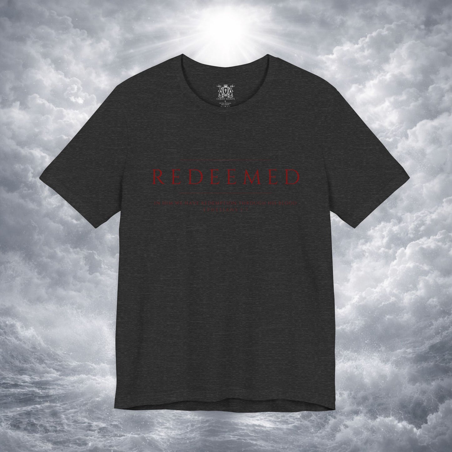 REDEEMED Christian Shirt | Ephesians 1:7 Bible Verse Tee | Christian Apparel
