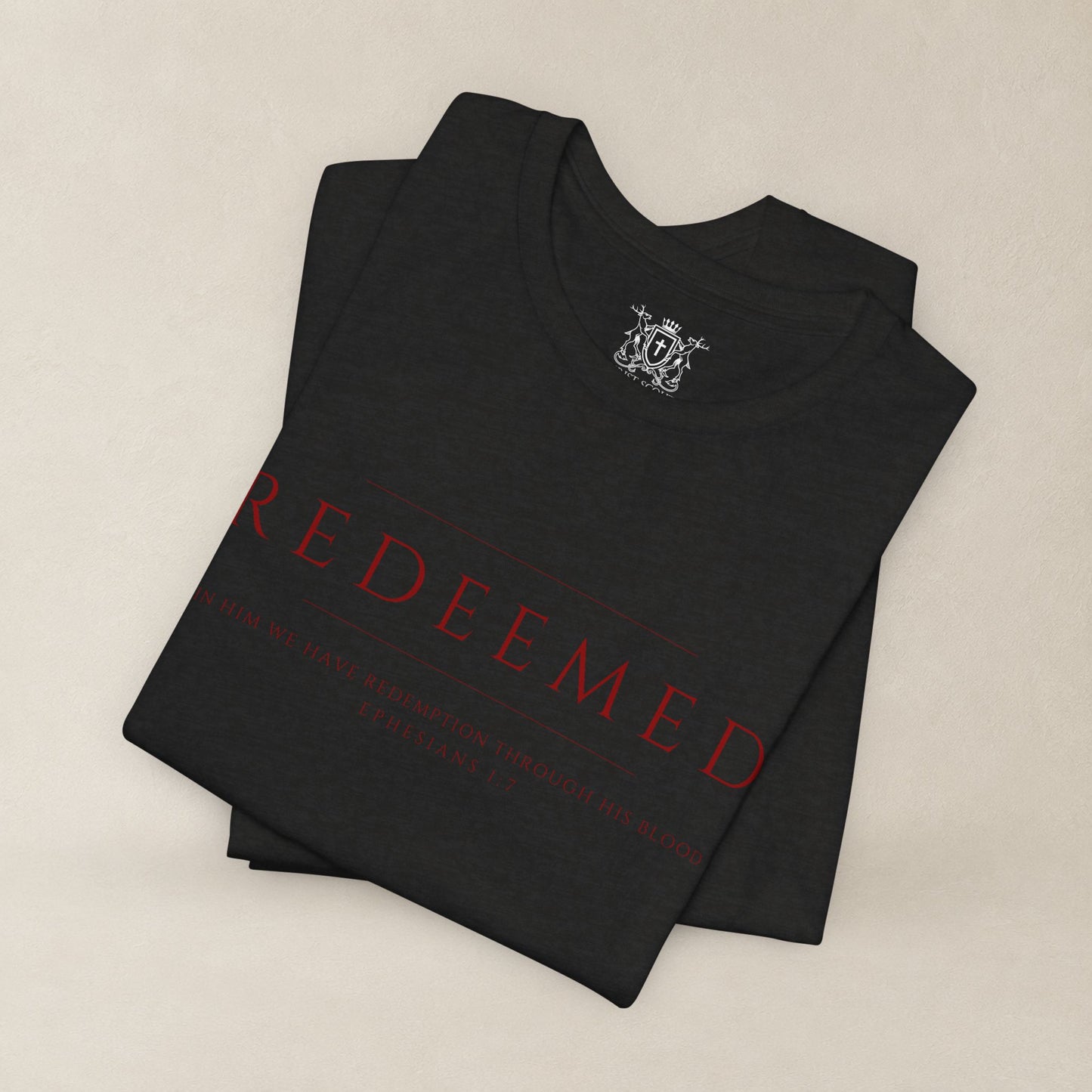 REDEEMED Christian Shirt | Ephesians 1:7 Bible Verse Tee | Christian Apparel
