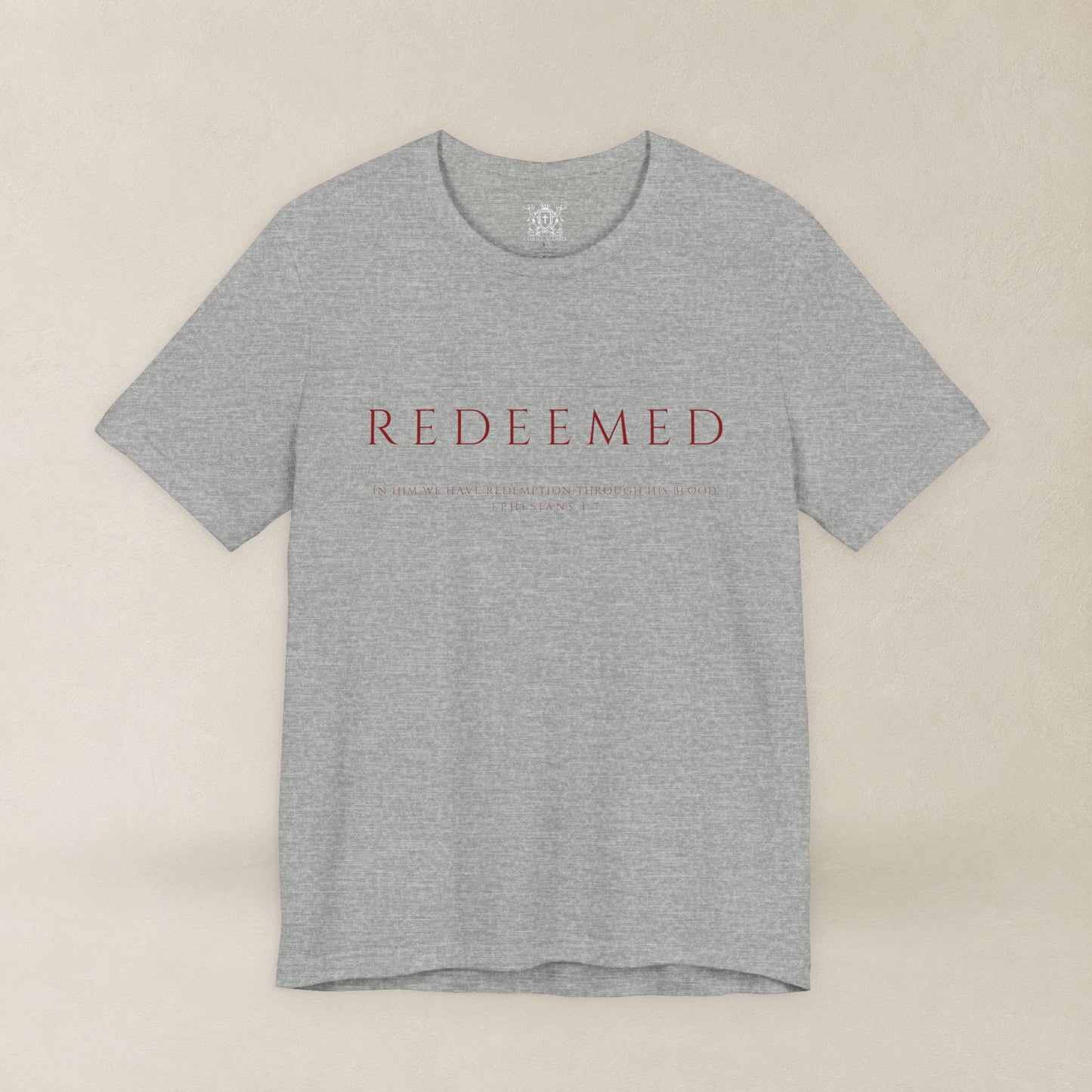 REDEEMED Christian Shirt | Ephesians 1:7 Bible Verse Tee | Christian Apparel