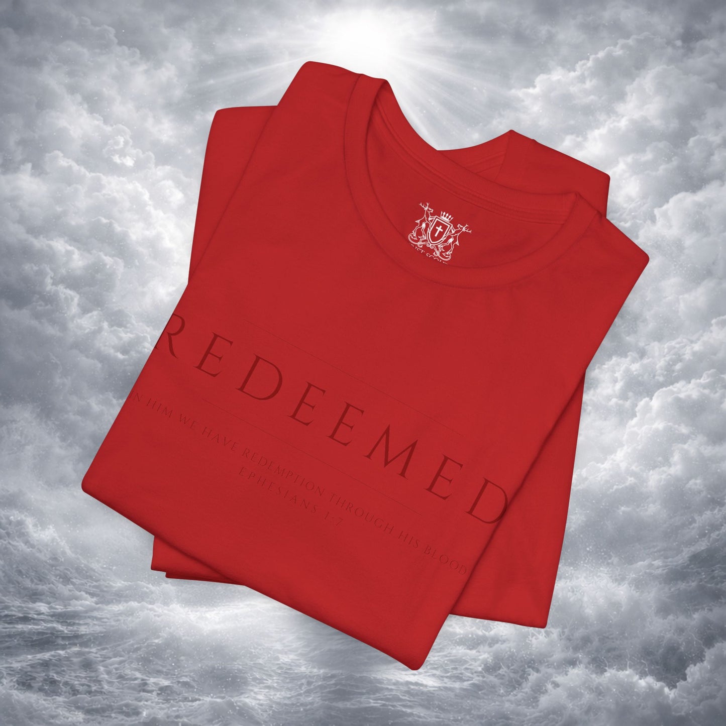 REDEEMED Christian Shirt | Ephesians 1:7 Bible Verse Tee | Christian Apparel