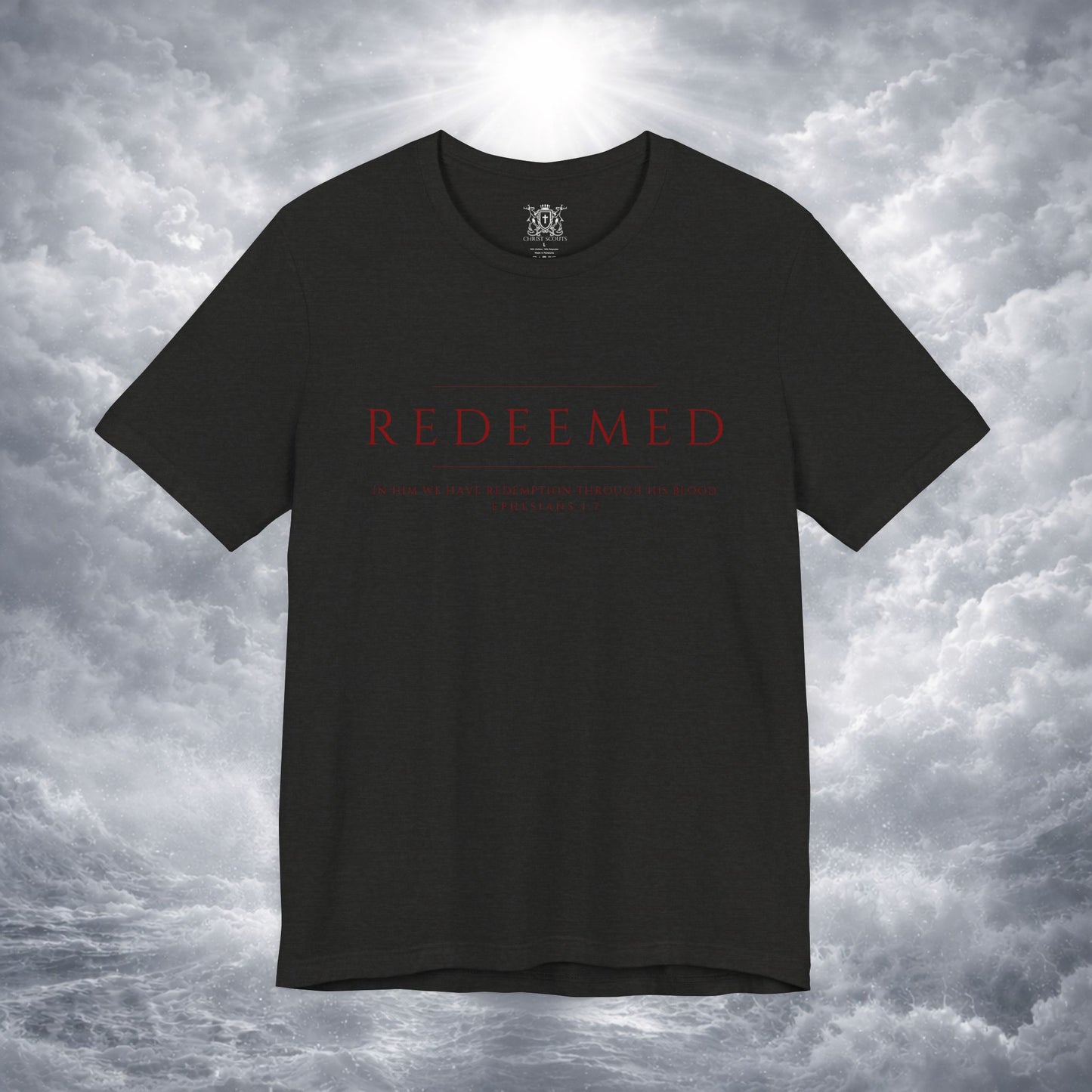 REDEEMED Christian Shirt | Ephesians 1:7 Bible Verse Tee | Christian Apparel