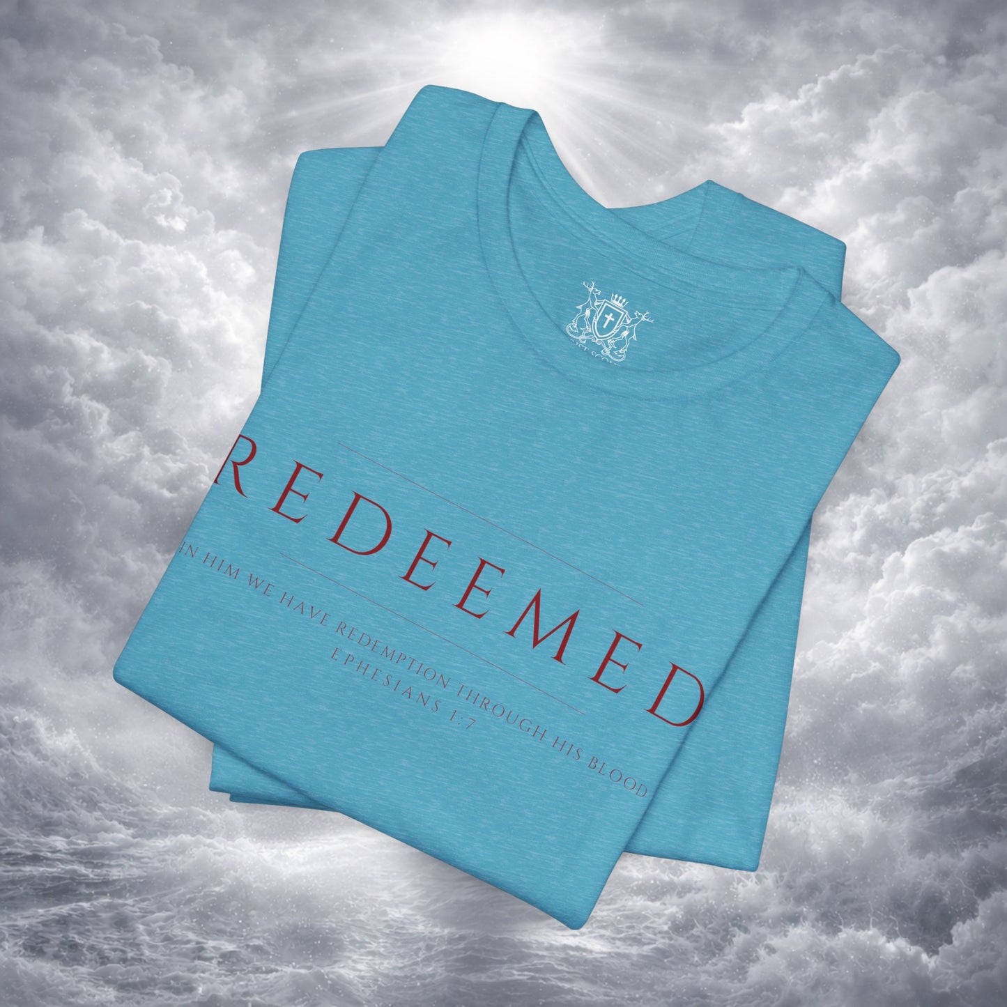 REDEEMED Christian Shirt | Ephesians 1:7 Bible Verse Tee | Christian Apparel