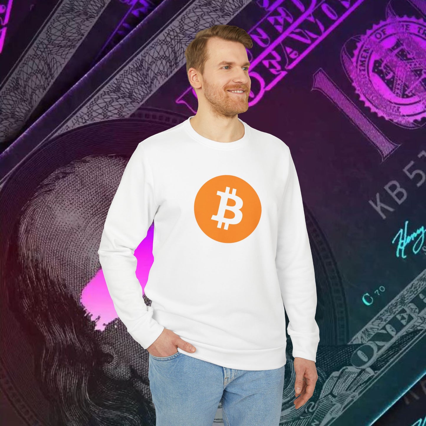 adidas® Unisex Fleece Crewneck Sweatshirt (Bitcoin - BTC) big logo