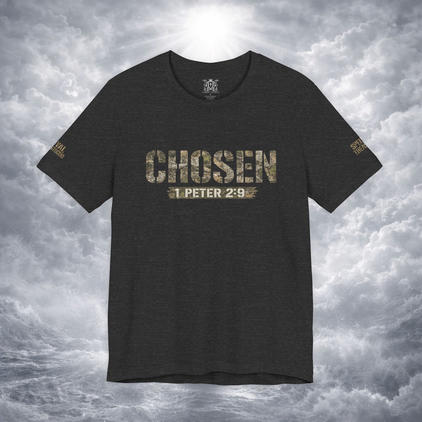 CHOSEN Camo Tee, Royal Priesthood, Special Treasure | 1 Peter 2:9 Christian Apparel