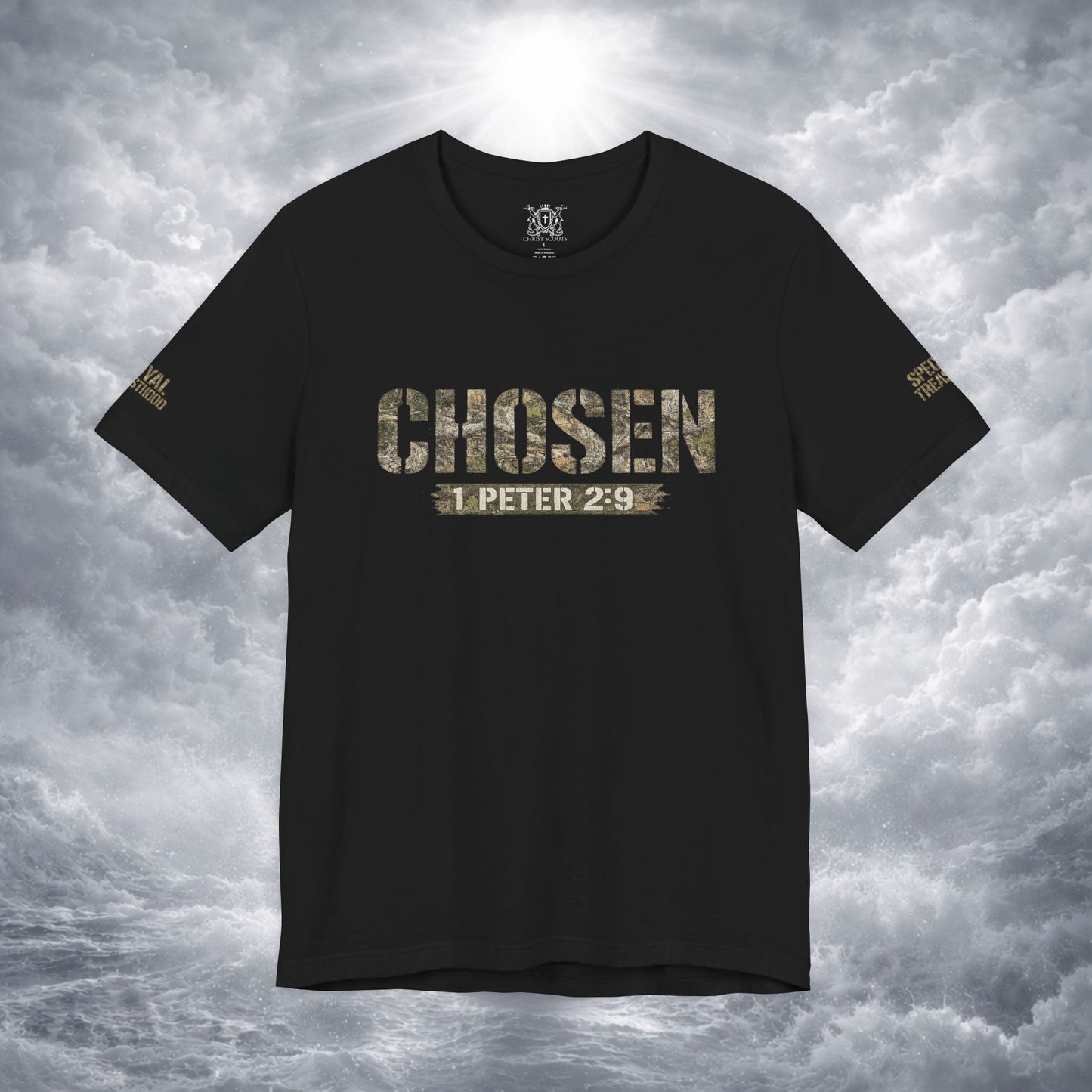 CHOSEN Camo Tee, Royal Priesthood, Special Treasure | 1 Peter 2:9 Christian Apparel