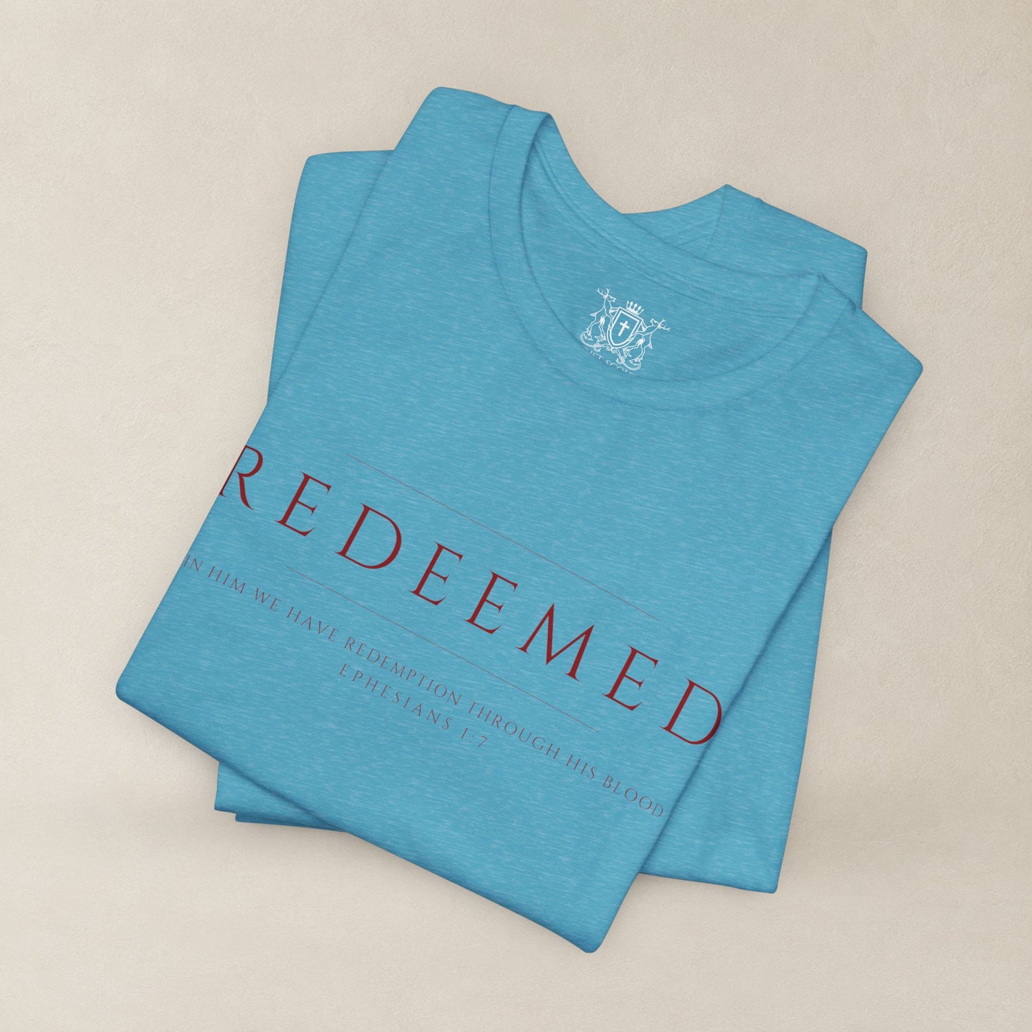 REDEEMED Christian Shirt | Ephesians 1:7 Bible Verse Tee | Christian Apparel
