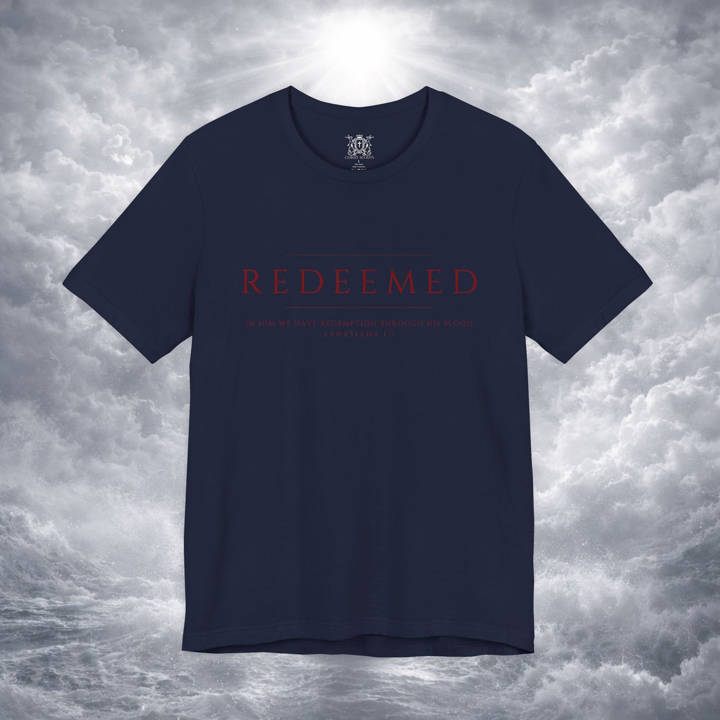 REDEEMED Christian Shirt | Ephesians 1:7 Bible Verse Tee | Christian Apparel