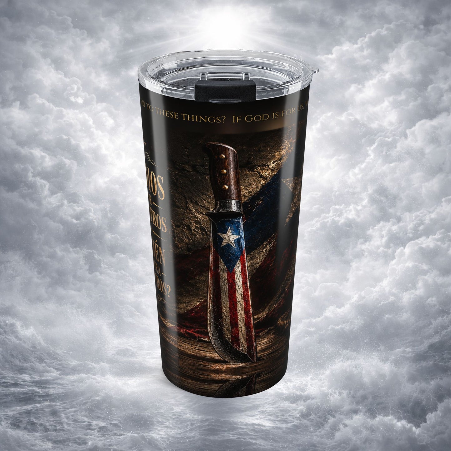 Vaso Térmico Cristiano Romanos 8:31 | Machete Boricua Bandera PR | Christian Tumbler Romans 8:31