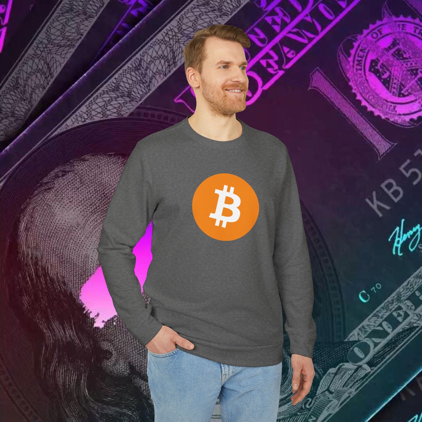 adidas® Unisex Fleece Crewneck Sweatshirt (Bitcoin - BTC) big logo