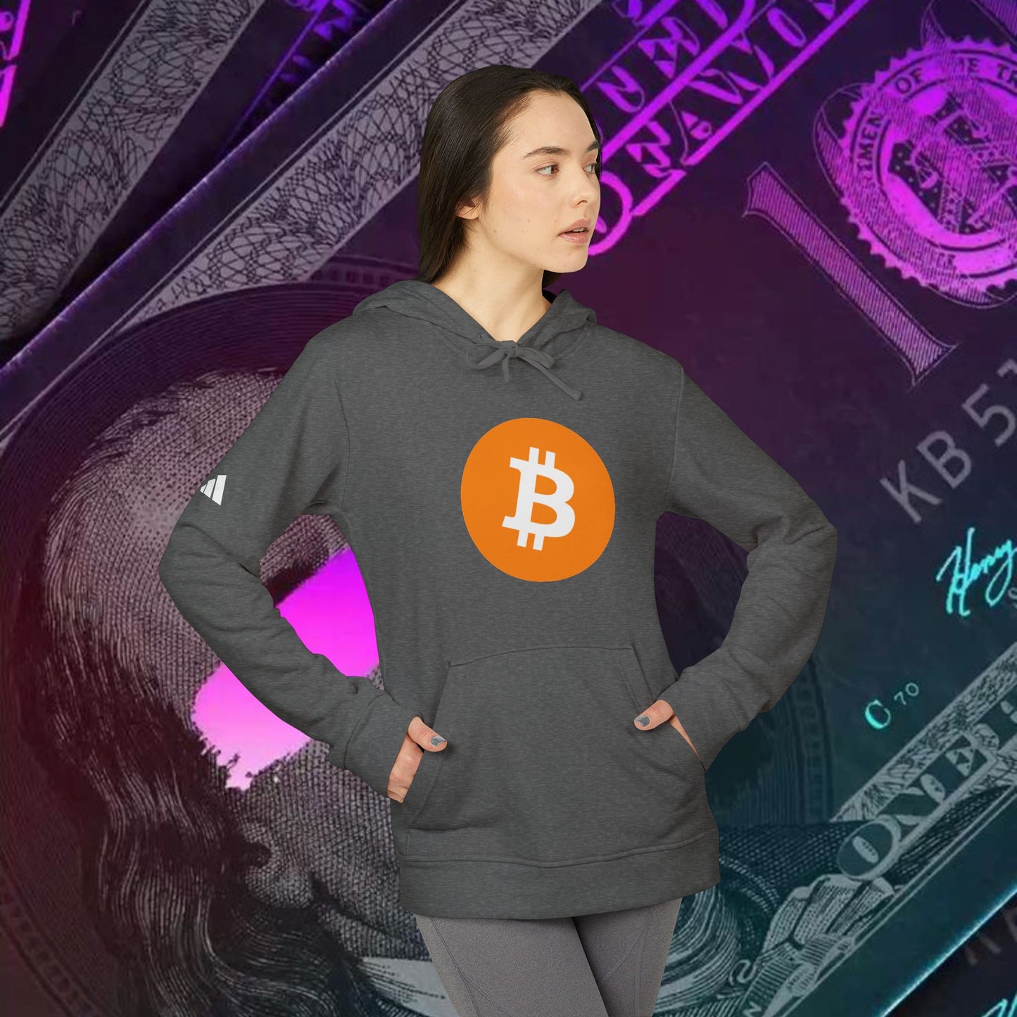 adidas® Unisex Fleece Hoodie (Bitcoin - BTC) big logo