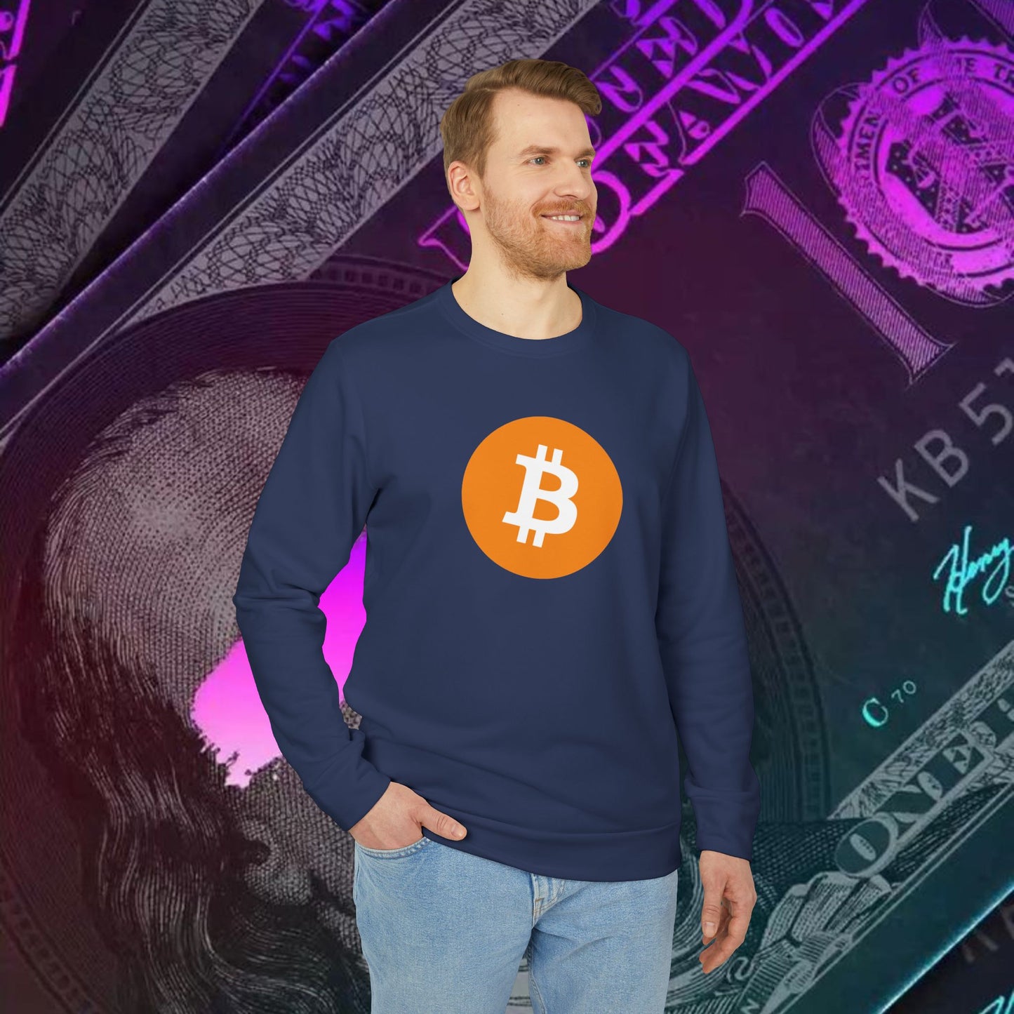 adidas® Unisex Fleece Crewneck Sweatshirt (Bitcoin - BTC) big logo