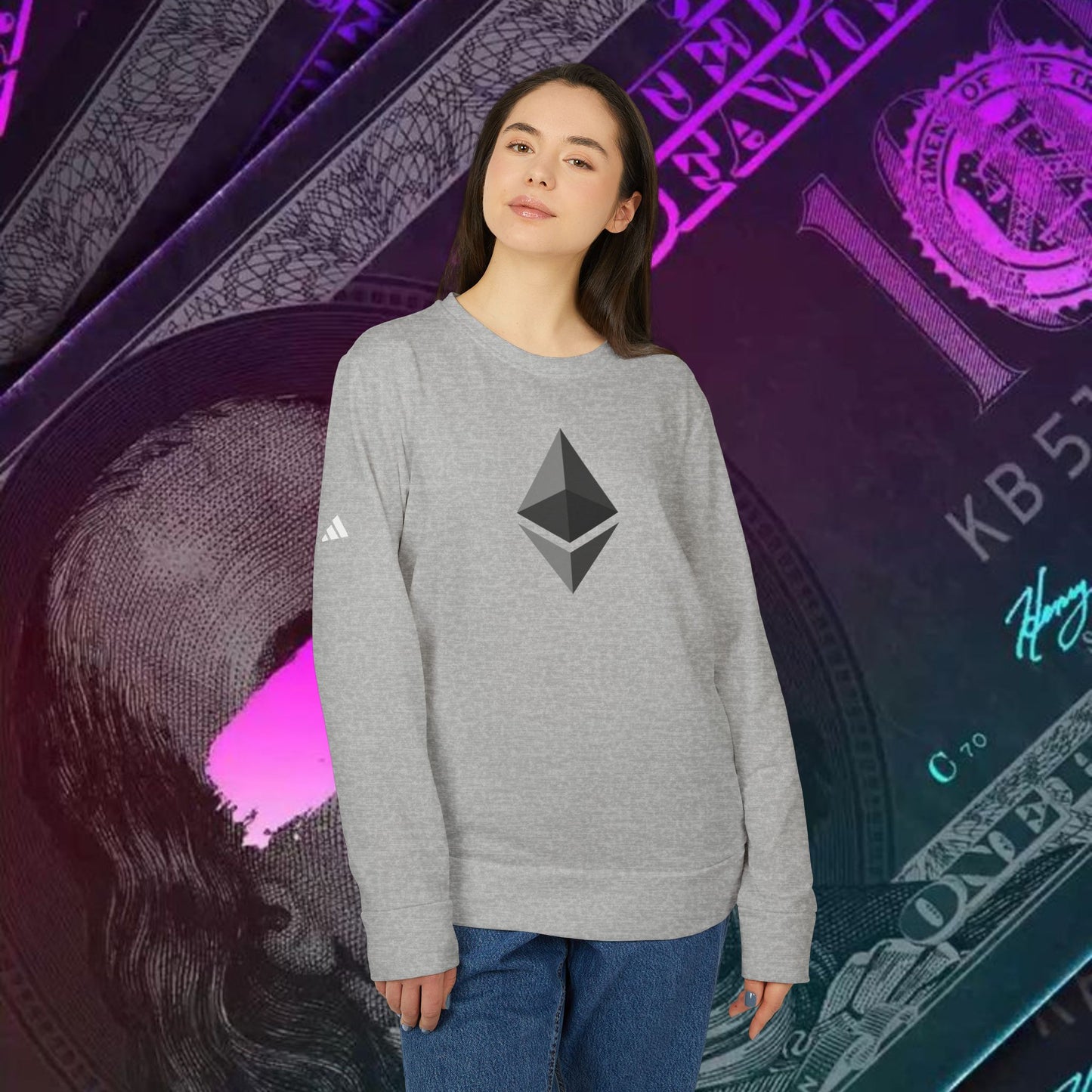 adidas® Unisex Fleece Crewneck Sweatshirt (Ethereum - ETH) big logo