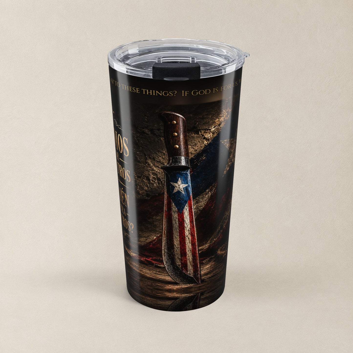 Vaso Térmico Cristiano Romanos 8:31 | Machete Boricua Bandera PR | Christian Tumbler Romans 8:31