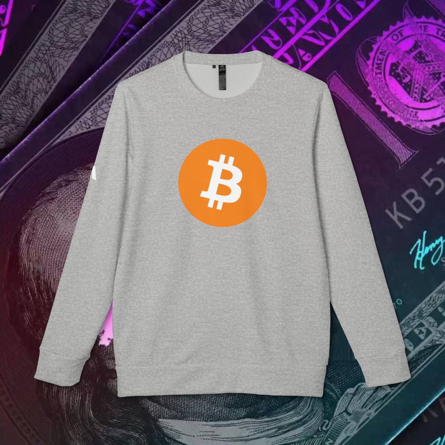 adidas® Unisex Fleece Crewneck Sweatshirt (Bitcoin - BTC) big logo