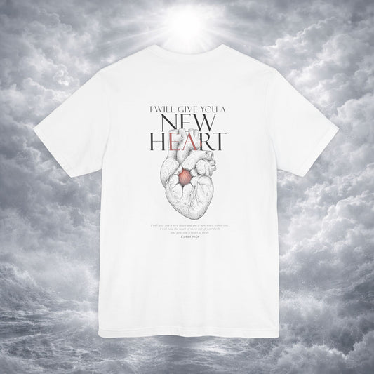 New Heart — Ezekiel 36:26 Christian Typographic Tee | Christ Scouts