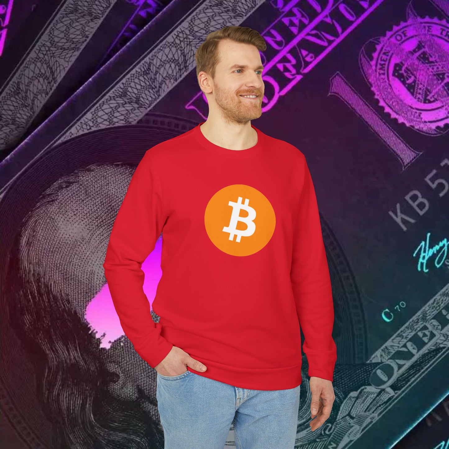 adidas® Unisex Fleece Crewneck Sweatshirt (Bitcoin - BTC) big logo