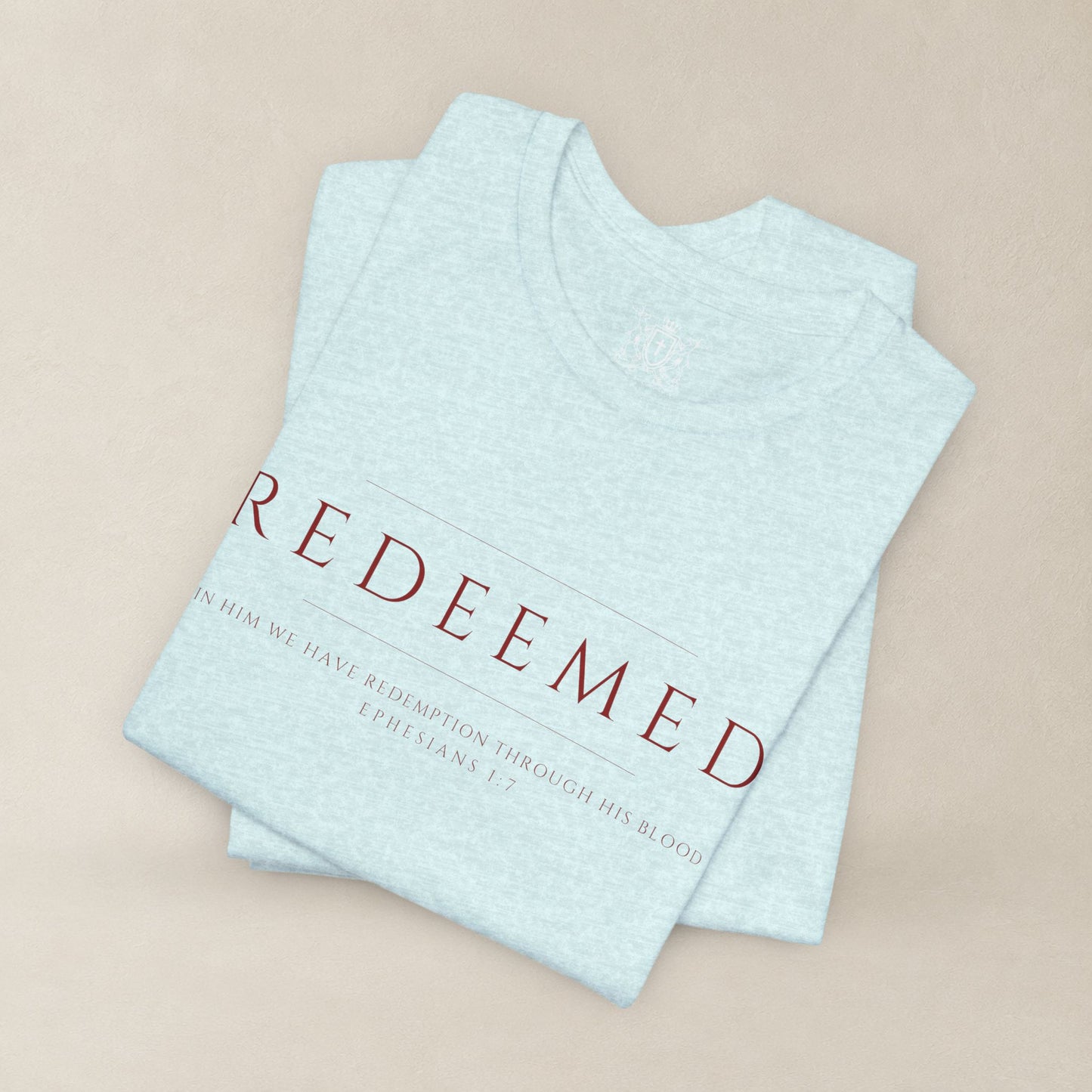 REDEEMED Christian Shirt | Ephesians 1:7 Bible Verse Tee | Christian Apparel