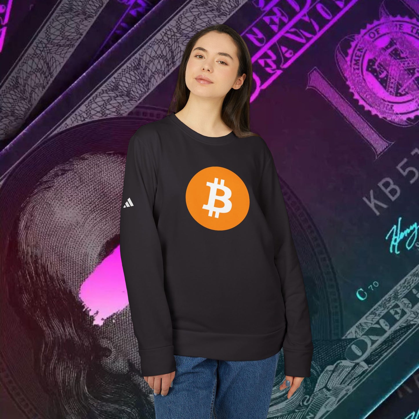 adidas® Unisex Fleece Crewneck Sweatshirt (Bitcoin - BTC) big logo