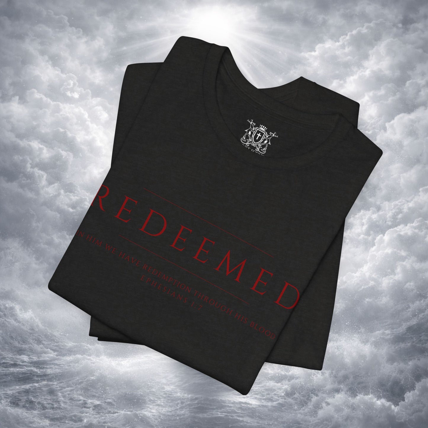REDEEMED Christian Shirt | Ephesians 1:7 Bible Verse Tee | Christian Apparel