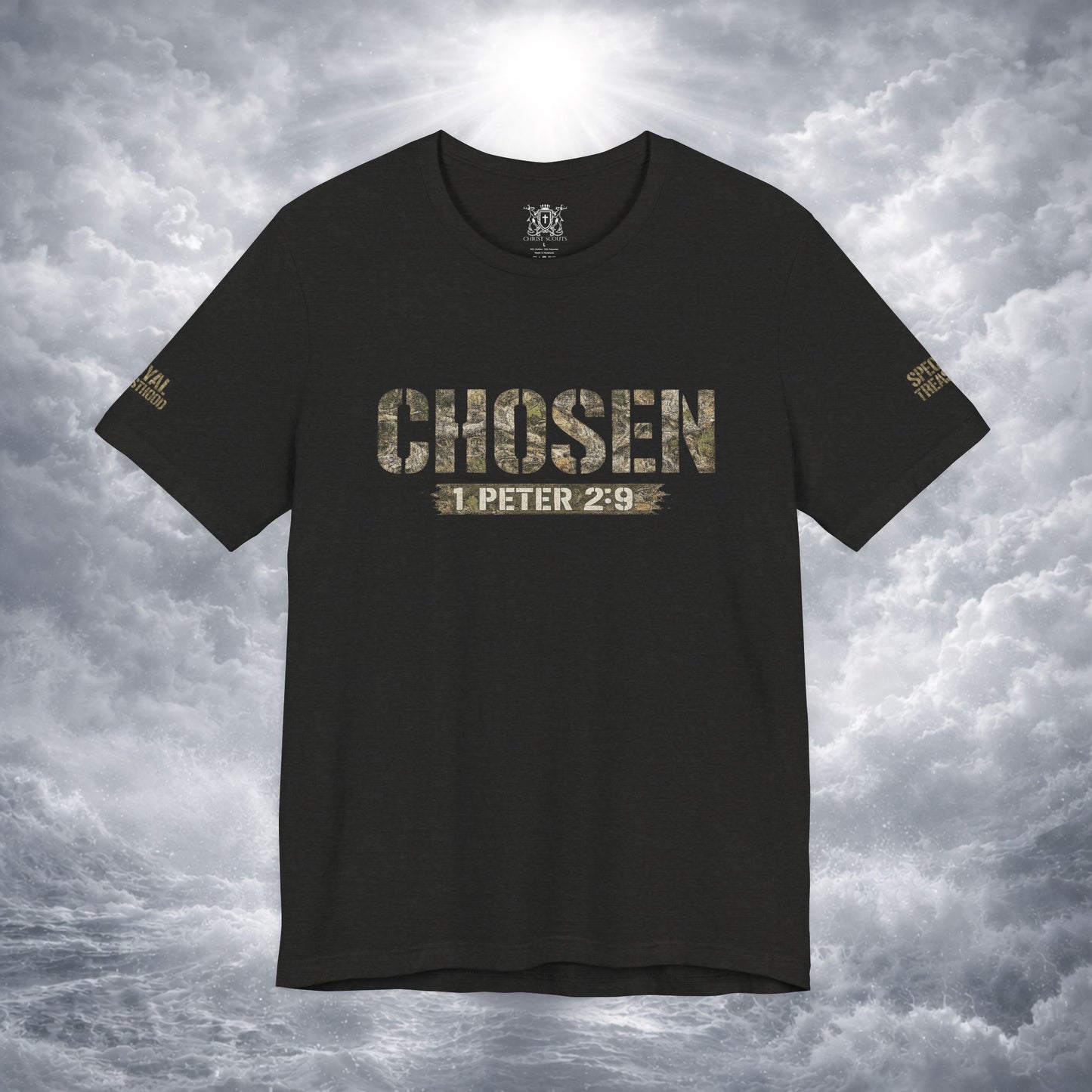 CHOSEN Camo Tee, Royal Priesthood, Special Treasure | 1 Peter 2:9 Christian Apparel