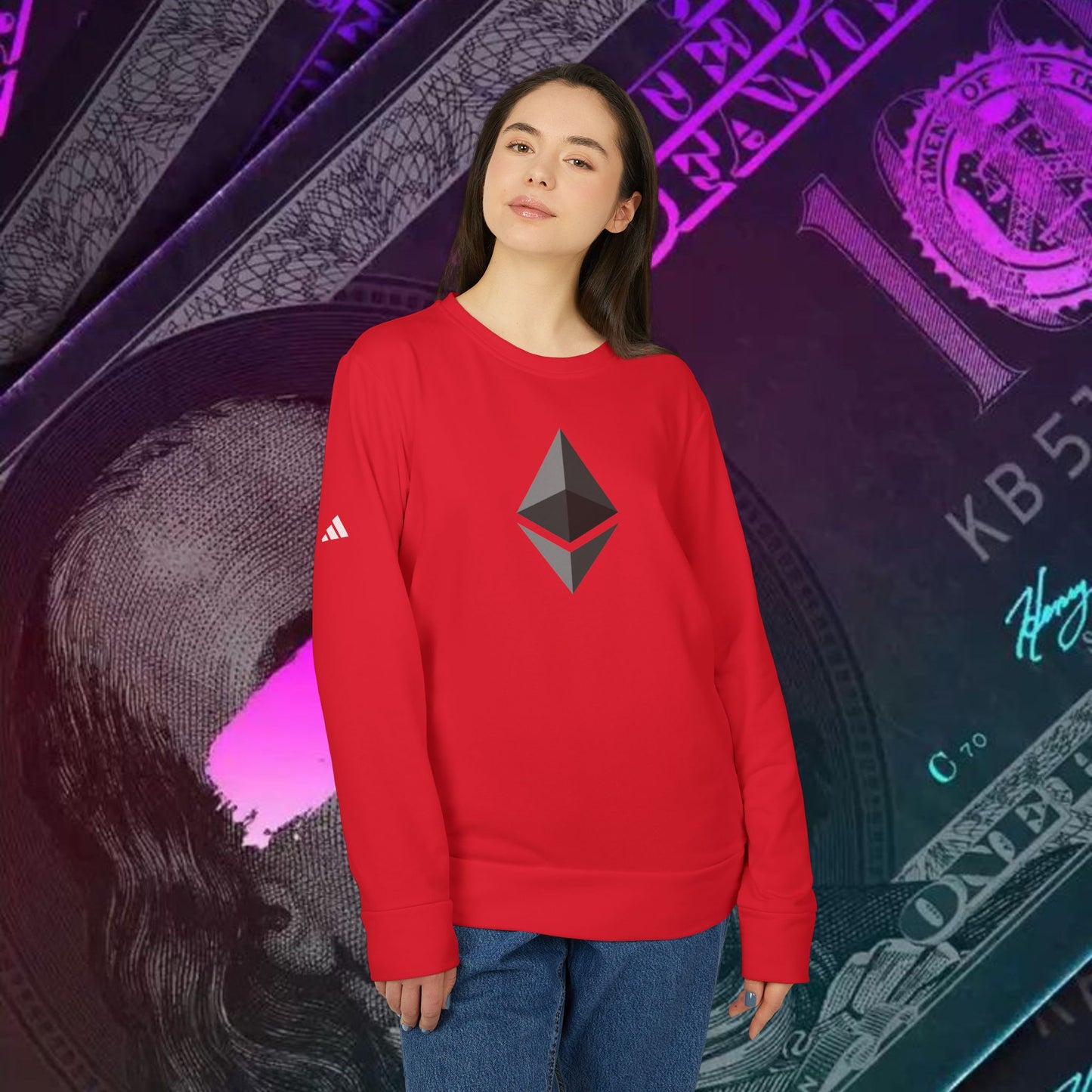 adidas® Unisex Fleece Crewneck Sweatshirt (Ethereum - ETH) big logo