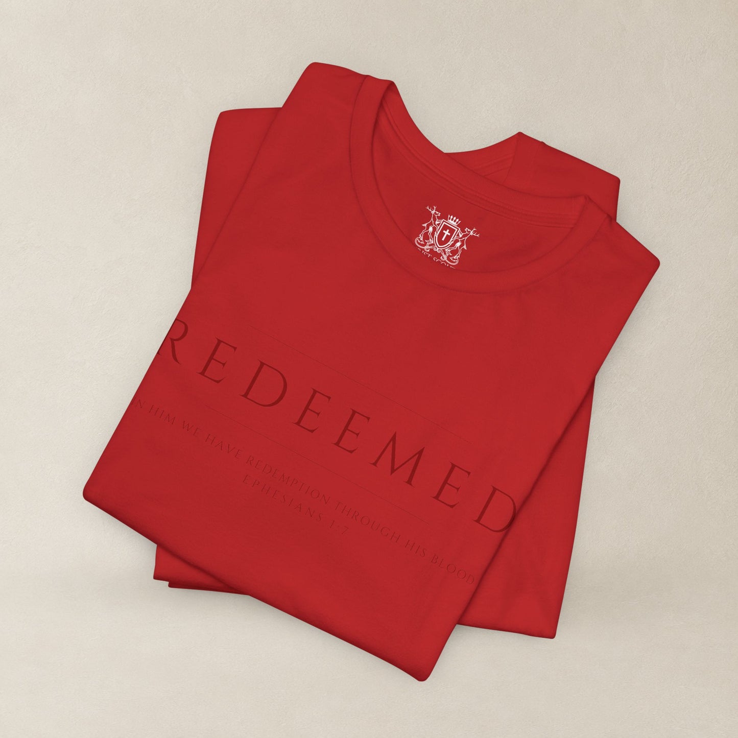 REDEEMED Christian Shirt | Ephesians 1:7 Bible Verse Tee | Christian Apparel