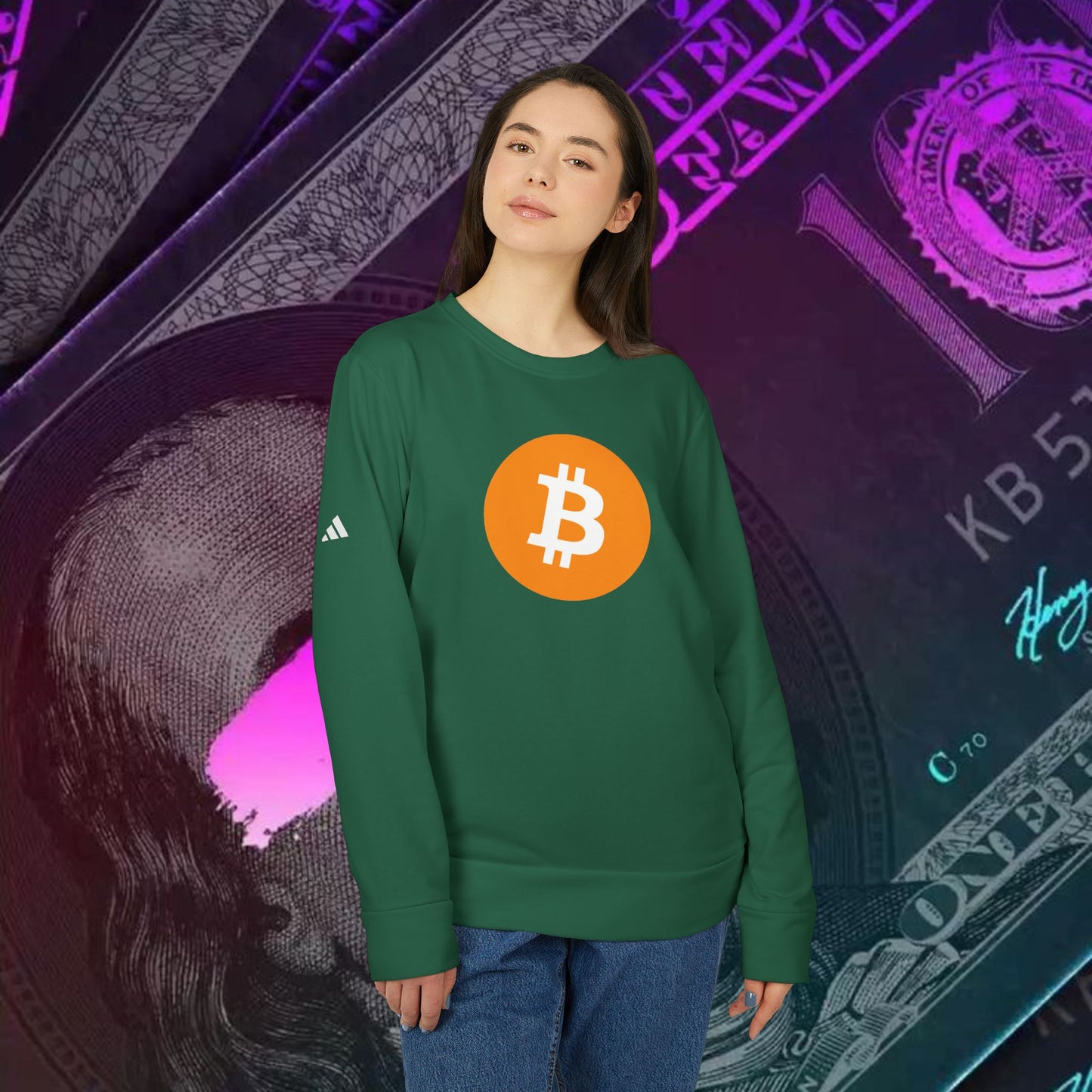 adidas® Unisex Fleece Crewneck Sweatshirt (Bitcoin - BTC) big logo