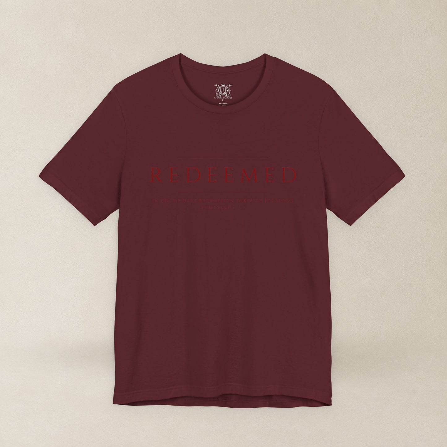 REDEEMED Christian Shirt | Ephesians 1:7 Bible Verse Tee | Christian Apparel