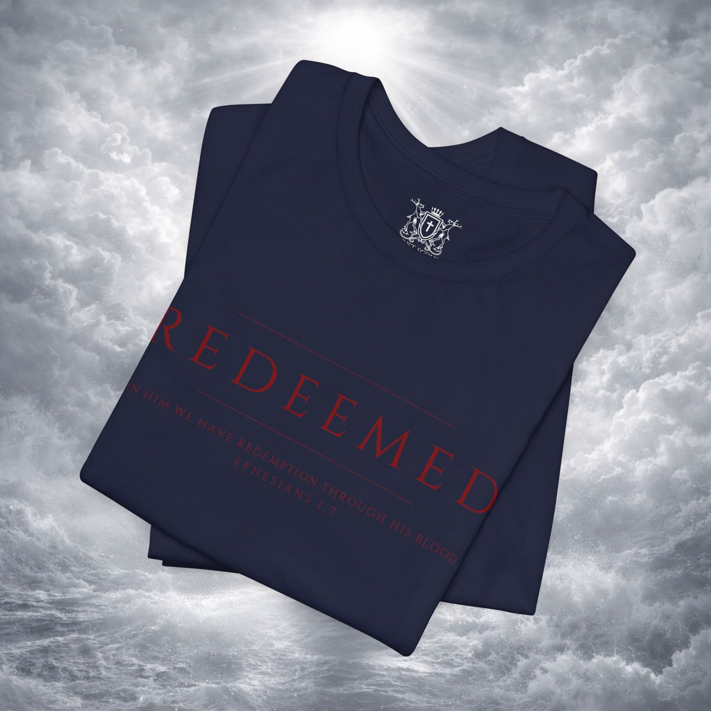 REDEEMED Christian Shirt | Ephesians 1:7 Bible Verse Tee | Christian Apparel