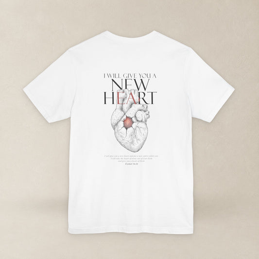 New Heart — Ezekiel 36:26 Christian Typographic Tee | Christ Scouts