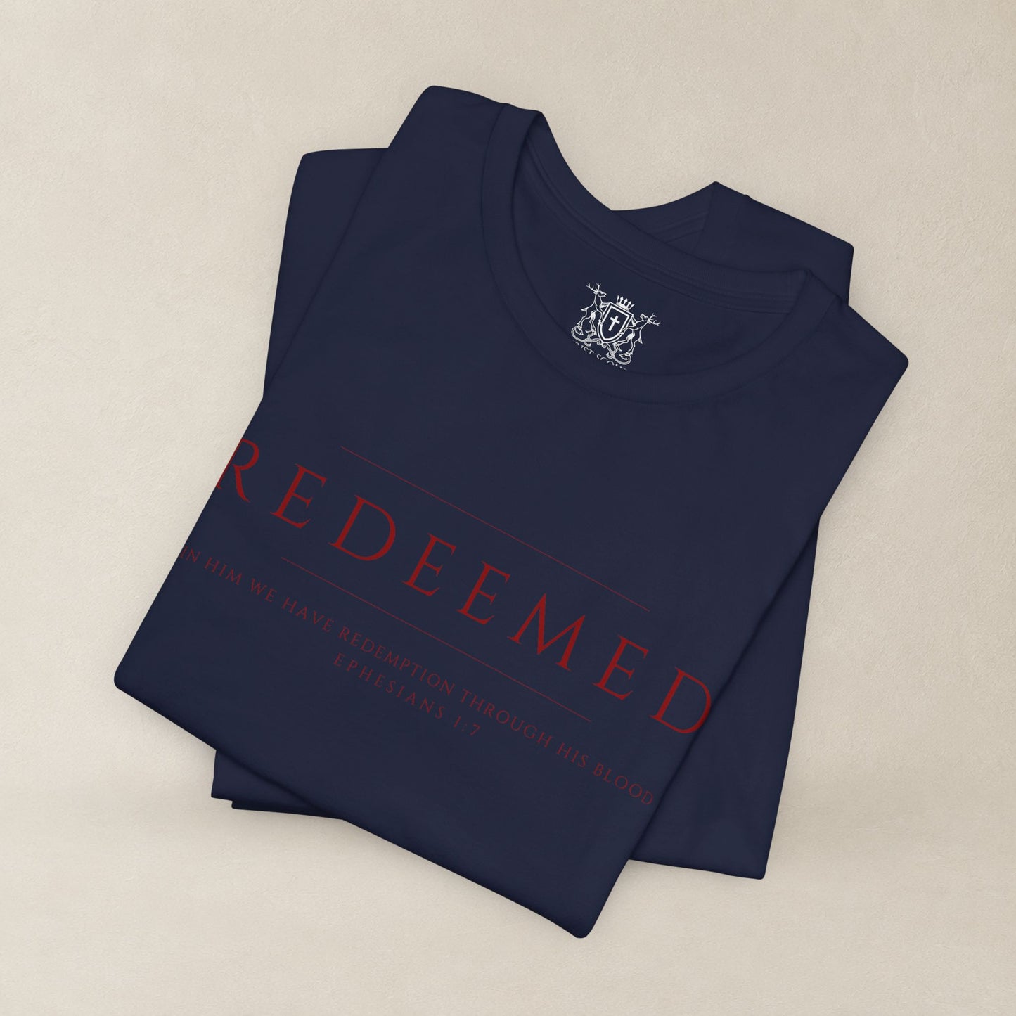 REDEEMED Christian Shirt | Ephesians 1:7 Bible Verse Tee | Christian Apparel