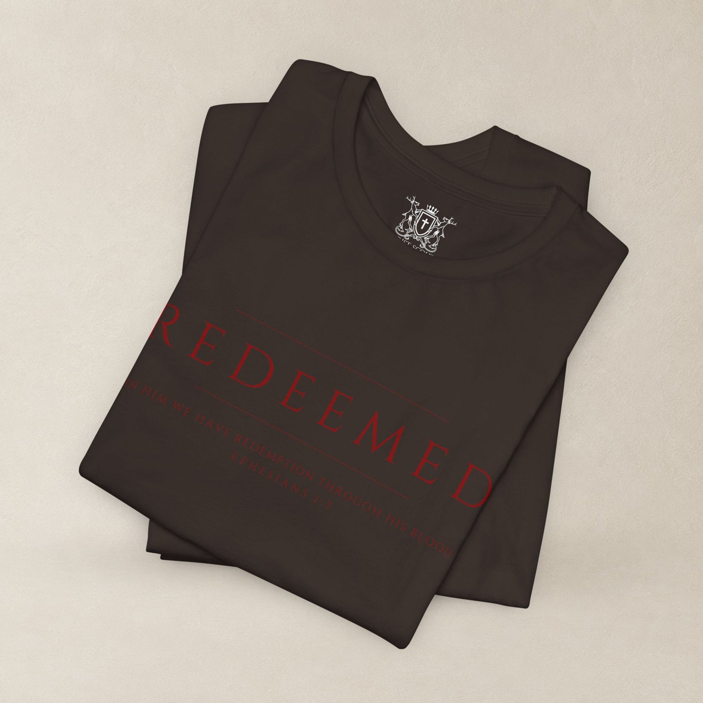 REDEEMED Christian Shirt | Ephesians 1:7 Bible Verse Tee | Christian Apparel