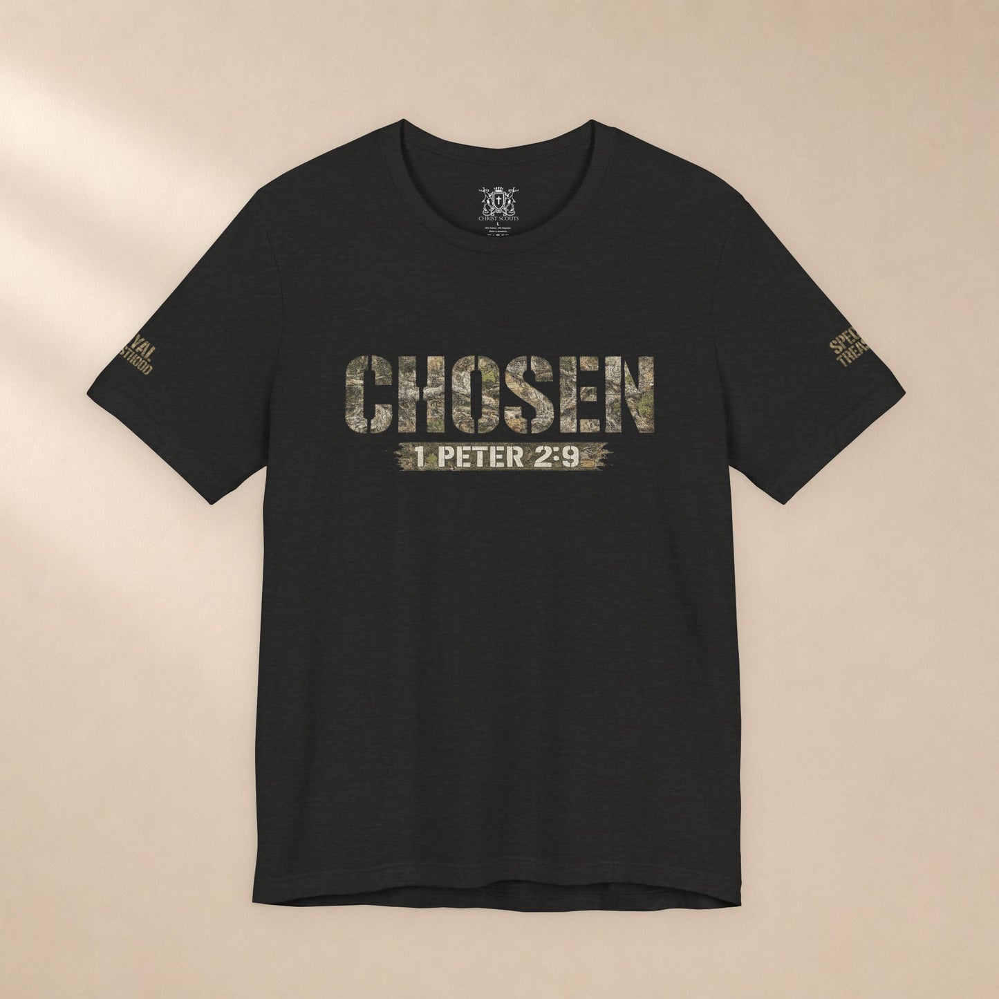CHOSEN Camo Tee, Royal Priesthood, Special Treasure | 1 Peter 2:9 Christian Apparel