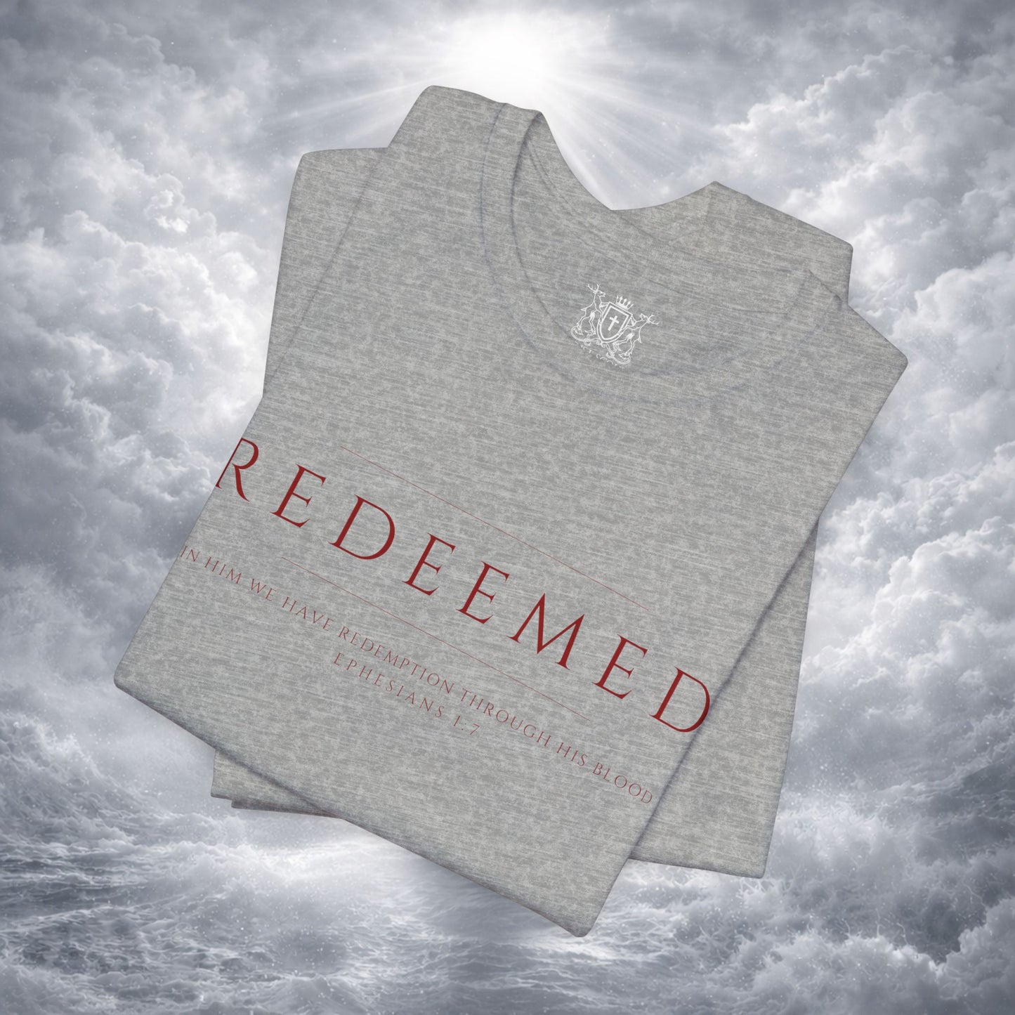 REDEEMED Christian Shirt | Ephesians 1:7 Bible Verse Tee | Christian Apparel