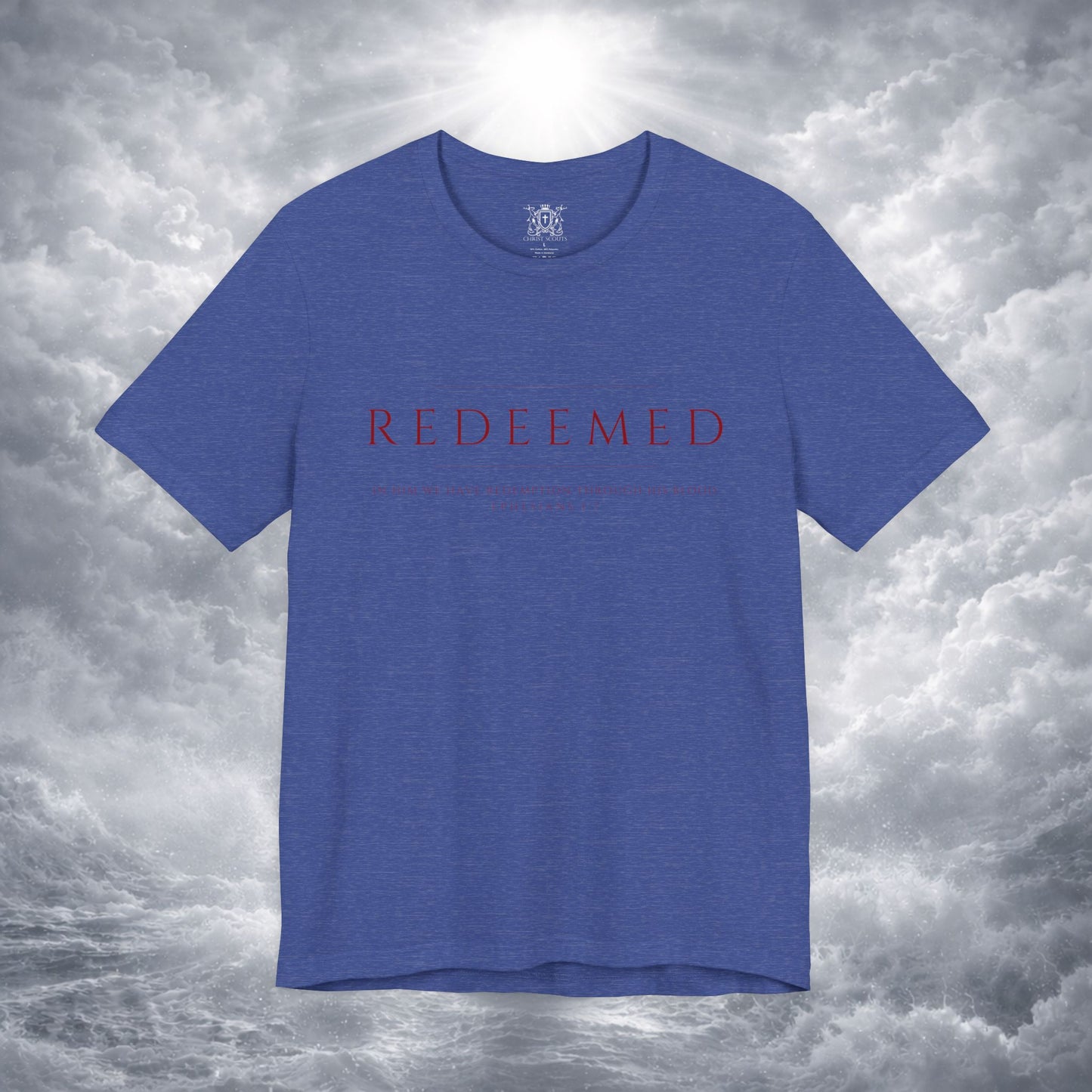 REDEEMED Christian Shirt | Ephesians 1:7 Bible Verse Tee | Christian Apparel