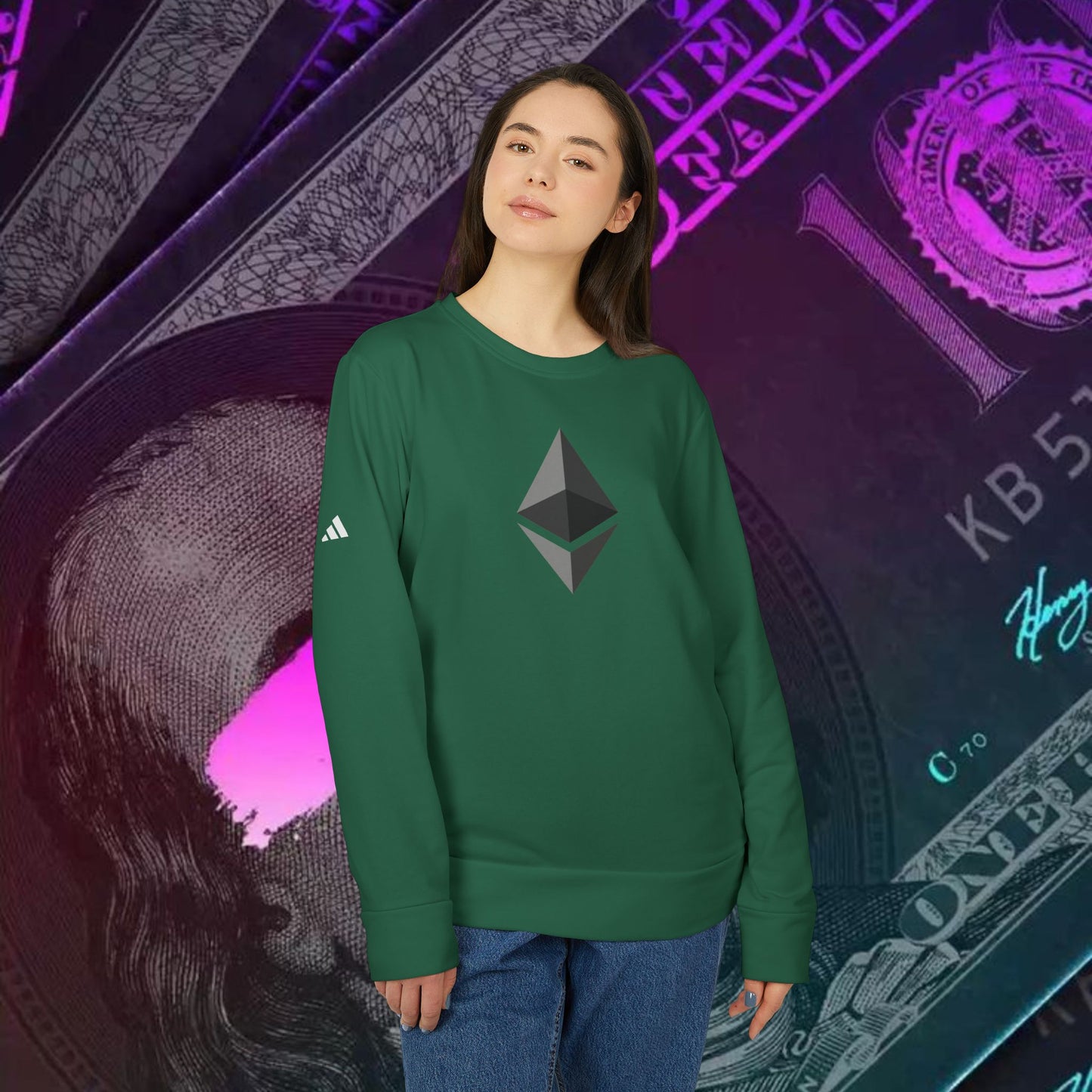 adidas® Unisex Fleece Crewneck Sweatshirt (Ethereum - ETH) big logo