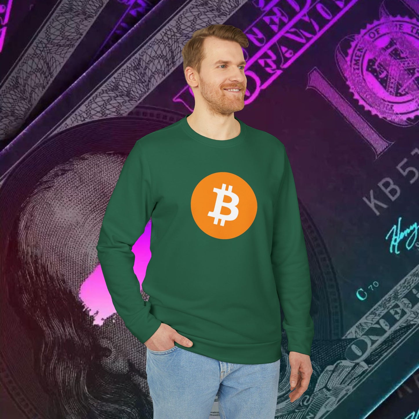 adidas® Unisex Fleece Crewneck Sweatshirt (Bitcoin - BTC) big logo