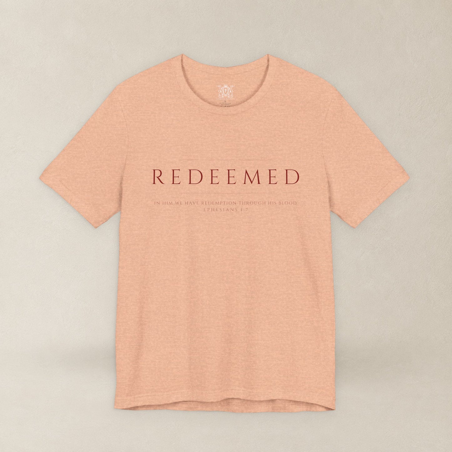 REDEEMED Christian Shirt | Ephesians 1:7 Bible Verse Tee | Christian Apparel