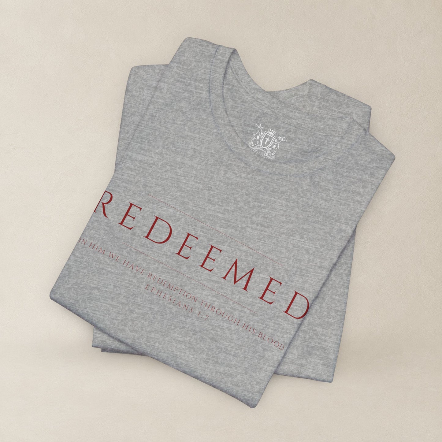 REDEEMED Christian Shirt | Ephesians 1:7 Bible Verse Tee | Christian Apparel