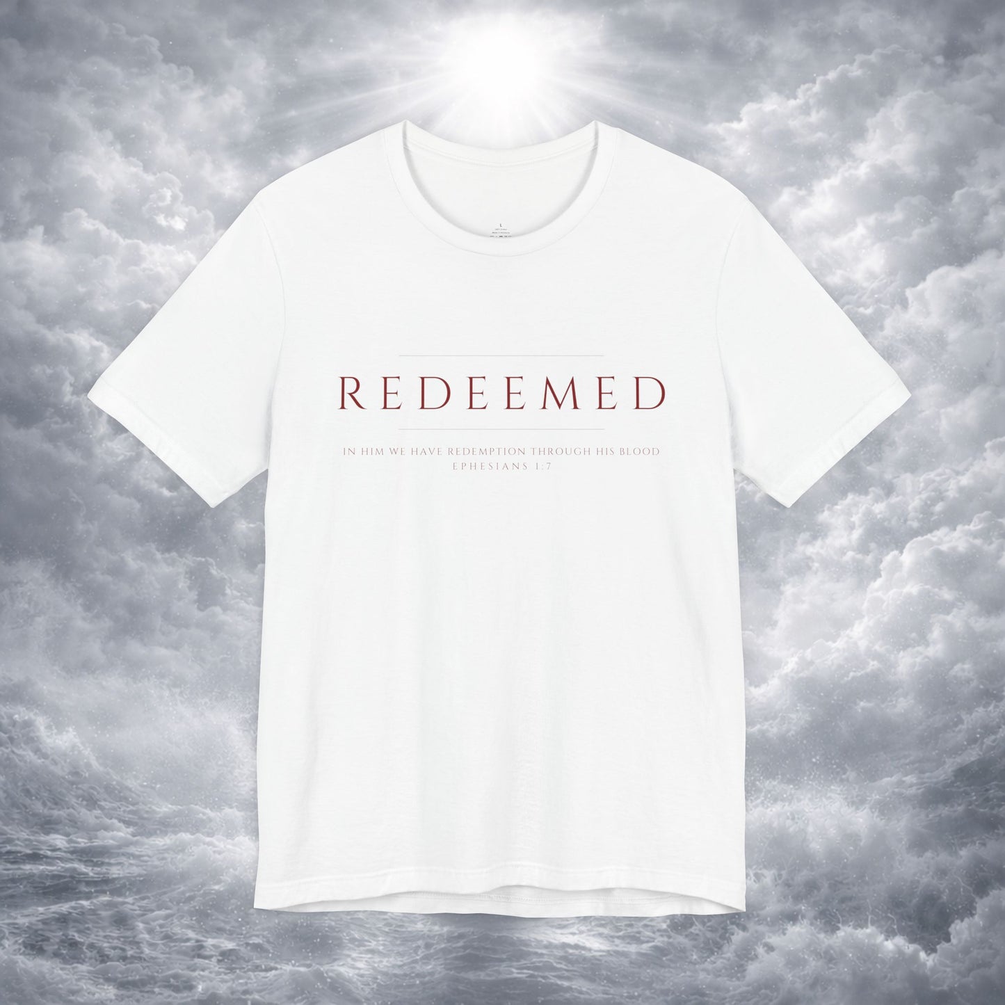 REDEEMED Christian Shirt | Ephesians 1:7 Bible Verse Tee | Christian Apparel
