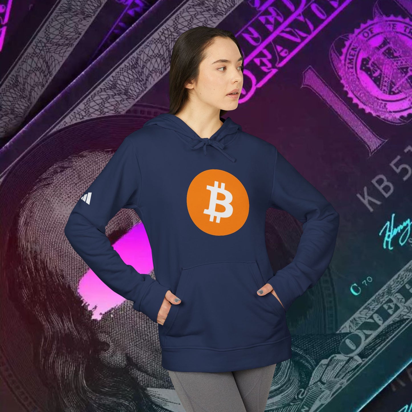 adidas® Unisex Fleece Hoodie (Bitcoin - BTC) big logo